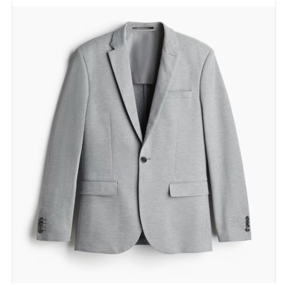 H&M Men's Slim Fit Jersey‎ Jacket Blazer Lightweight Gray  *see Measurements
